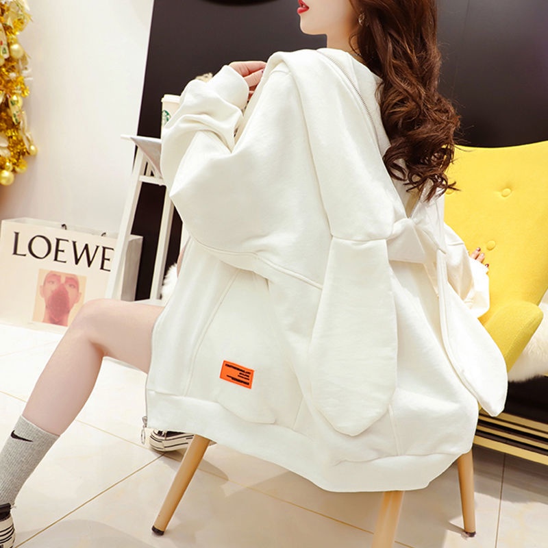 Áo Hoodie Dày Có Tai Thỏ Phong Cách Hàn Quốc Kiểu Mới