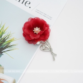 Hoa cài áo - Tag hoa voan cài áo cành trai đá cao cấp - Hoa vải cài áo handmade