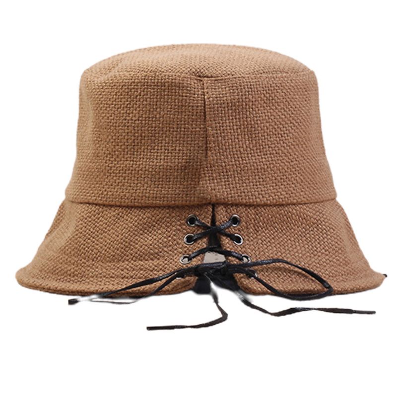 Nón Tai Bèo Vải Lanh Cotton Vành Ngắn Cột Dây Chống Nắng Màu Sắc Trơn Phong Cách Nhật Bản Cho Nữ