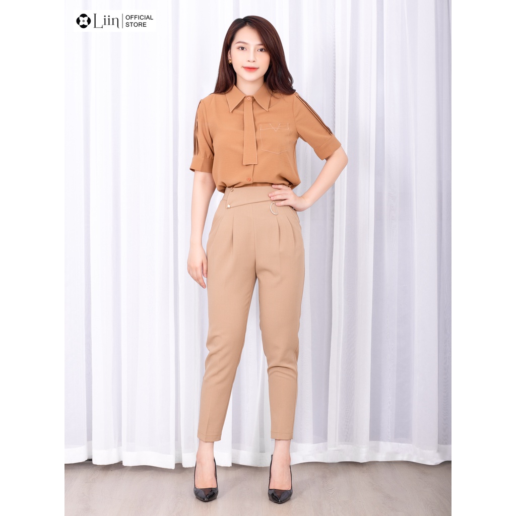 Quần baggy Linbi form công sở cách điệu đai chữ D thời thượng liin clothing Q3574