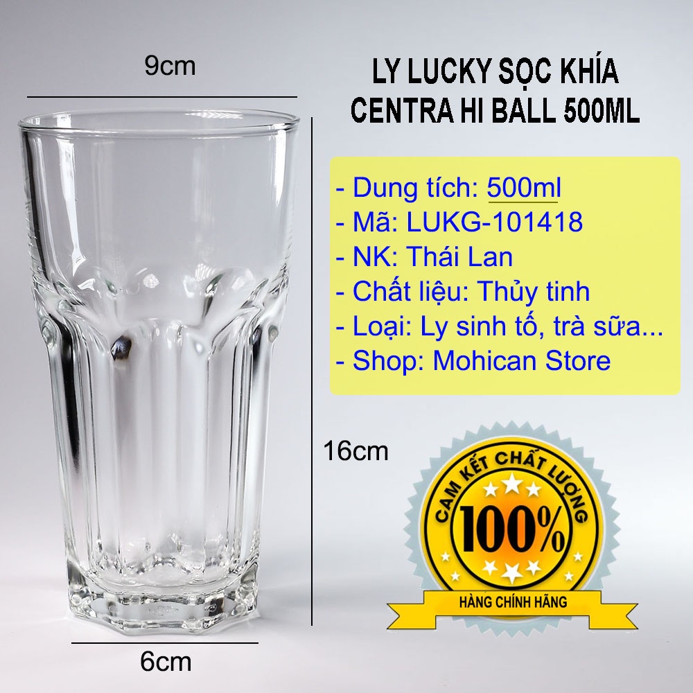 Ly thủy tinh cà phê sọc khía 500ml, cốc thủy tinh lớn Lucky Centra Long Drink, hàng đẹp cao cấp Thái Lan LUKG-10006