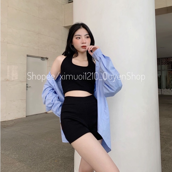 Áo Thun Croptop Cổ Yếm_Ôm Body [Video+Ảnh Thật]