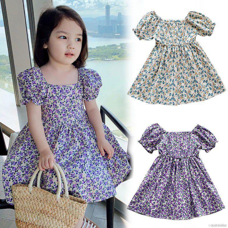 Đầm Hoa Tay Phồng Thời Trang Mùa Hè Cho Bé Gái