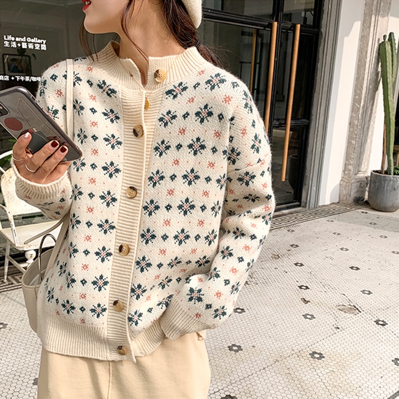 Áo khoác cardigan dệt kim họa tiết dễ thương phong cách Hàn quốc