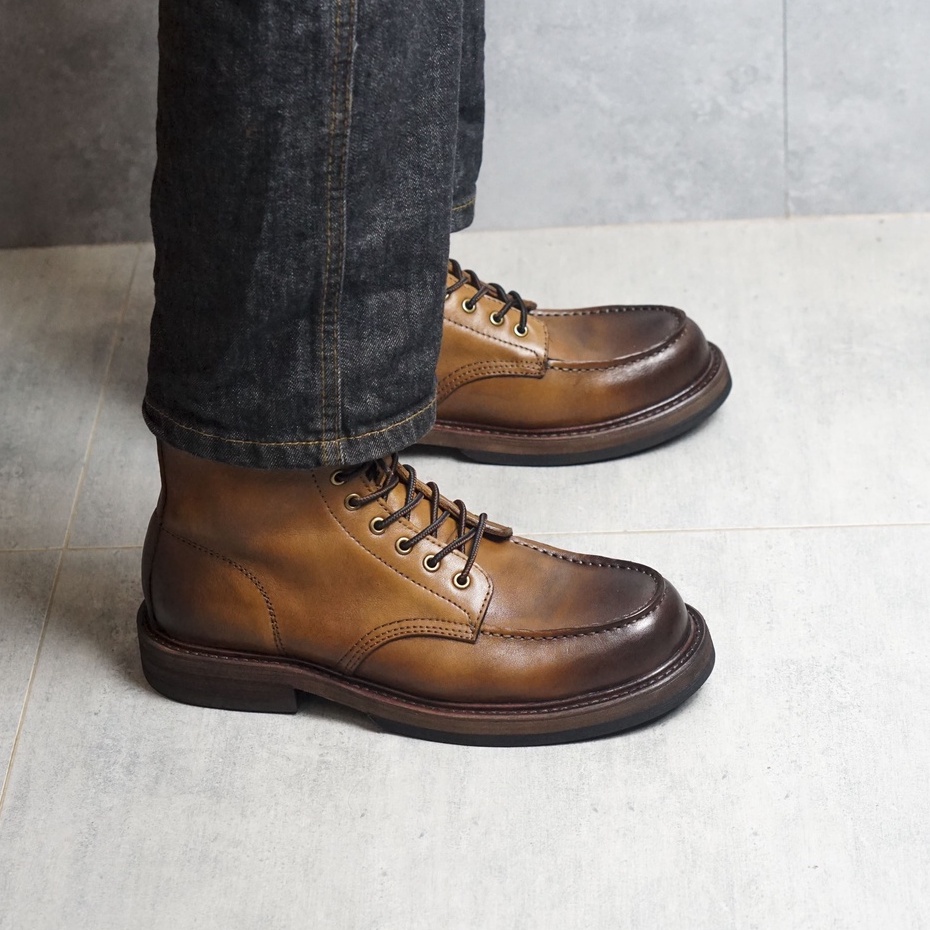 Giày boot nam cổ cao da bê sang trọng nam tính màu vàng nâu dậm ZANE