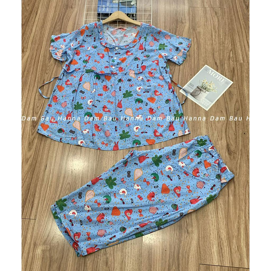 Đồ Bộ Bầu Xinh Mặc Nhà Hanna Vải Lanh Cotton Cao Cấp Thoáng Mát Free Size 45-75kg Có Khóa Cho Bé Ty Có Lưng Thun Chỉnh