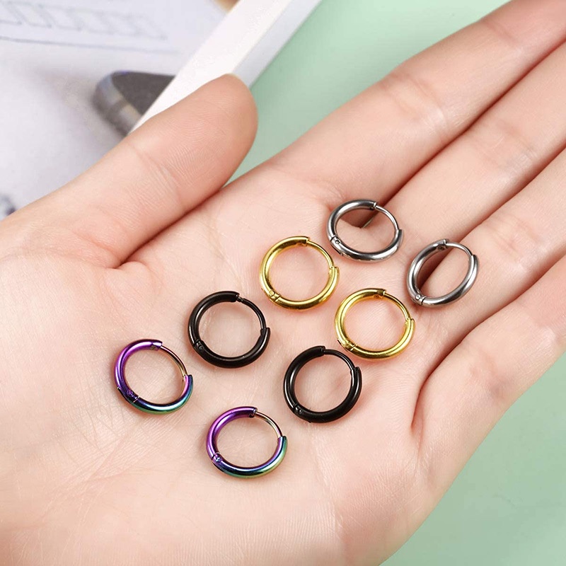 1 Khuyên Tai Tròn Đơn Giản Bằng Thép Không Gỉ Không Gây Dị Ứng
