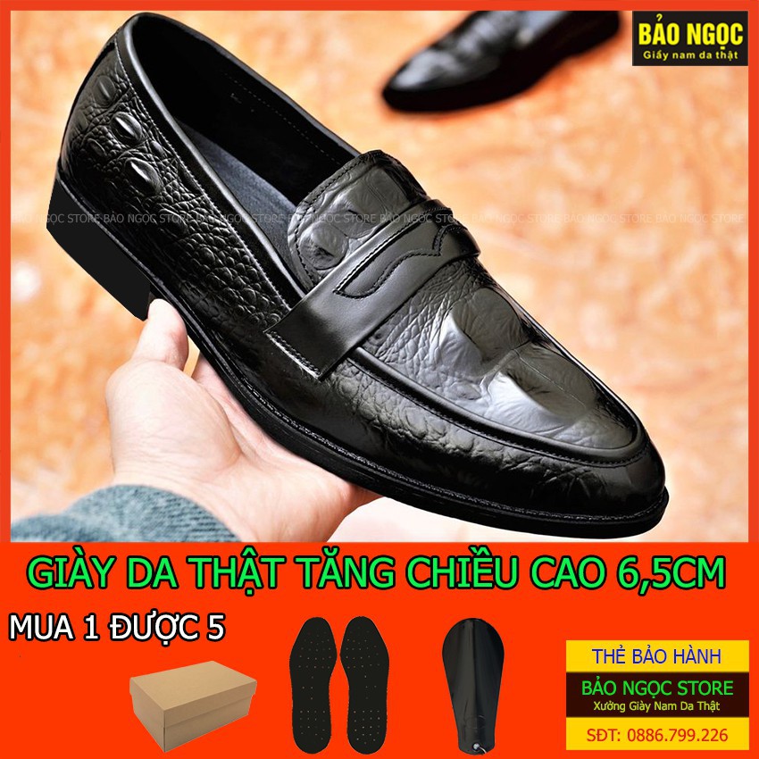 da nam Giày tăng chiều cao nam BẢO NGỌC STORE cao 6,5cm ✅ Da bò tấm dập vân cá sấu sang trọng ✅ Mã TC11 (Đen và Nâu)