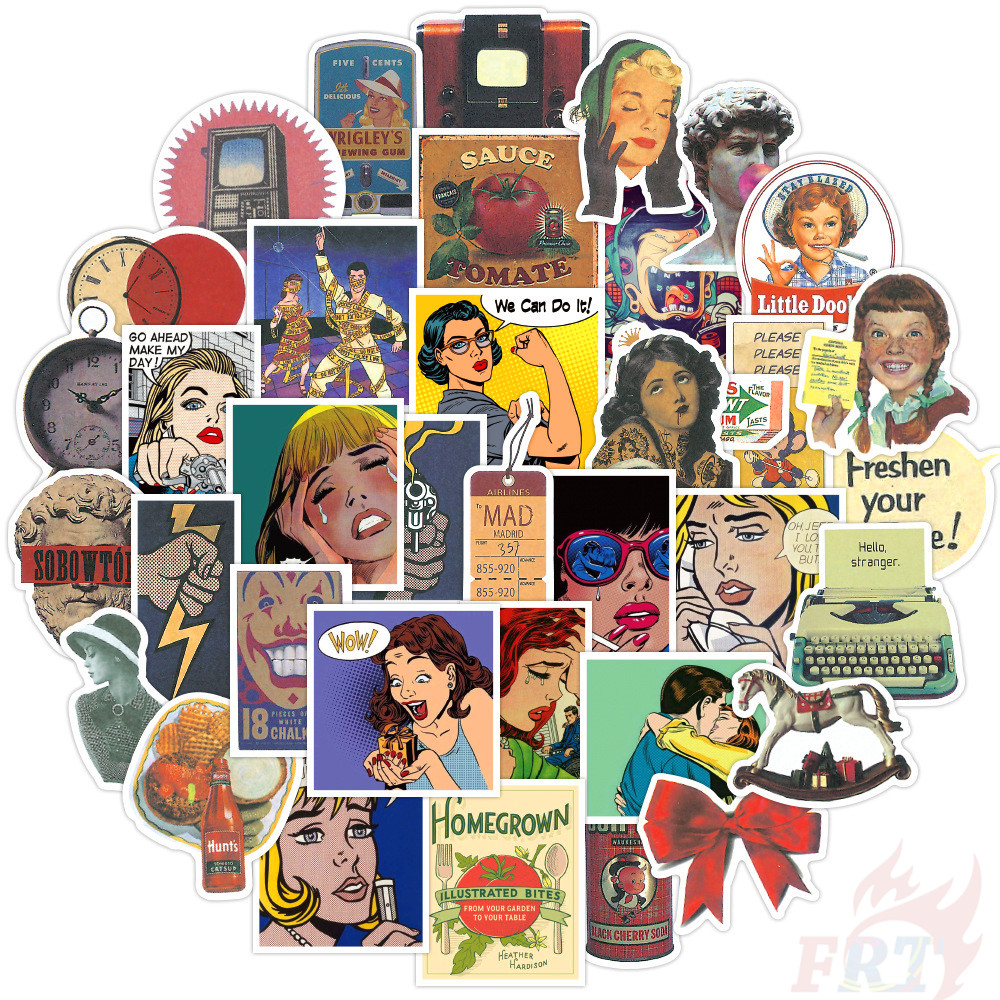 Set 100 miếng dán trang trí tạp chí thời trang chống nước retro DIY