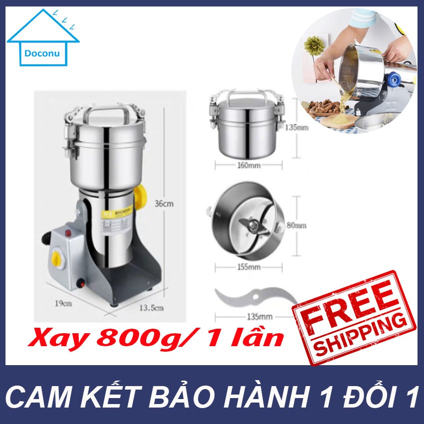 Máy nghiền xay ngô, thuốc, xương, bột khô đa năng 800g bằng inox Seka DOCONU. Cam kết bảo hành 1 đổi 1