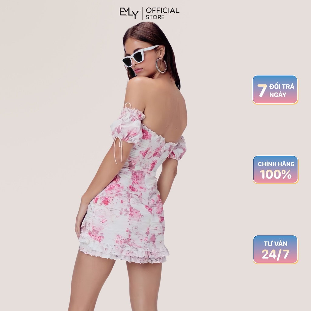Đầm hoa nữ dáng ôm trễ vai tay ngắn Emilyshop