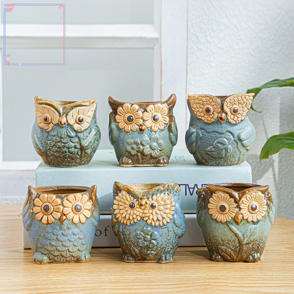Chậu Trồng Cây Bằng Gốm Trang Trí Hình Cú Mèo Hoạt Hình Dễ Thương