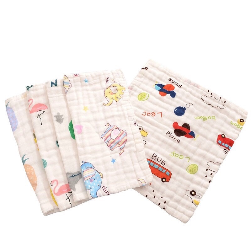 Set 5 khăn xô 6 lớp, khăn rửa mặt cho bé hàng xuất khẩu mềm mại