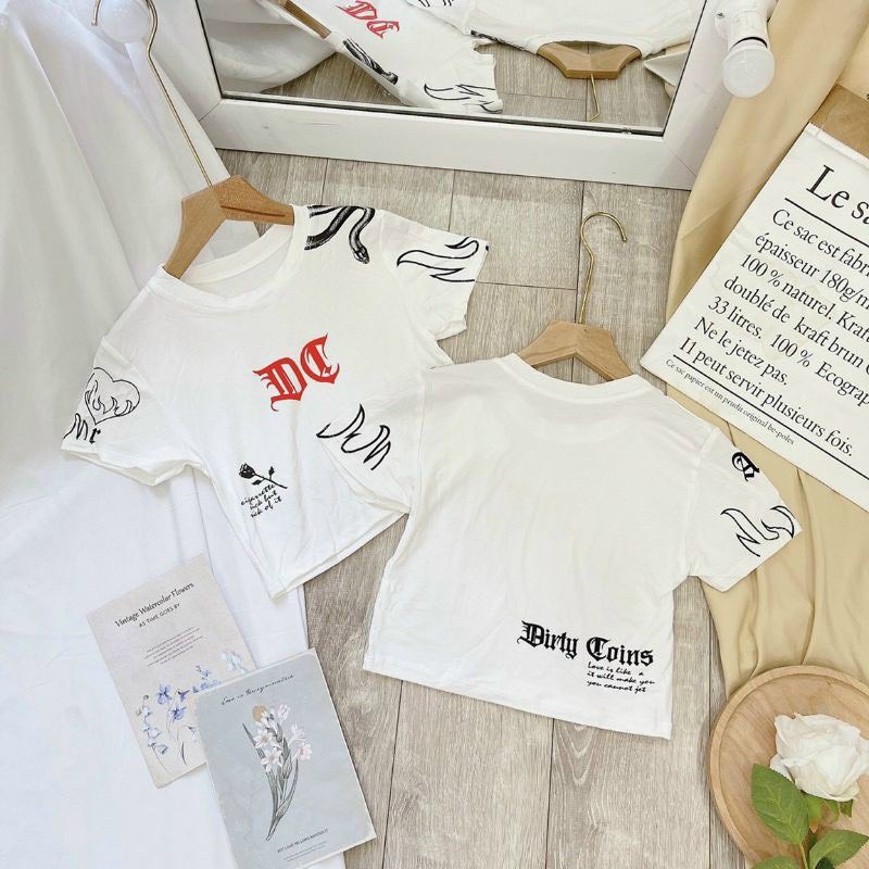 Áo kiểu croptop tay ngắn in chữ DC cực xinh  , chất thun lạnh mềm mịn
