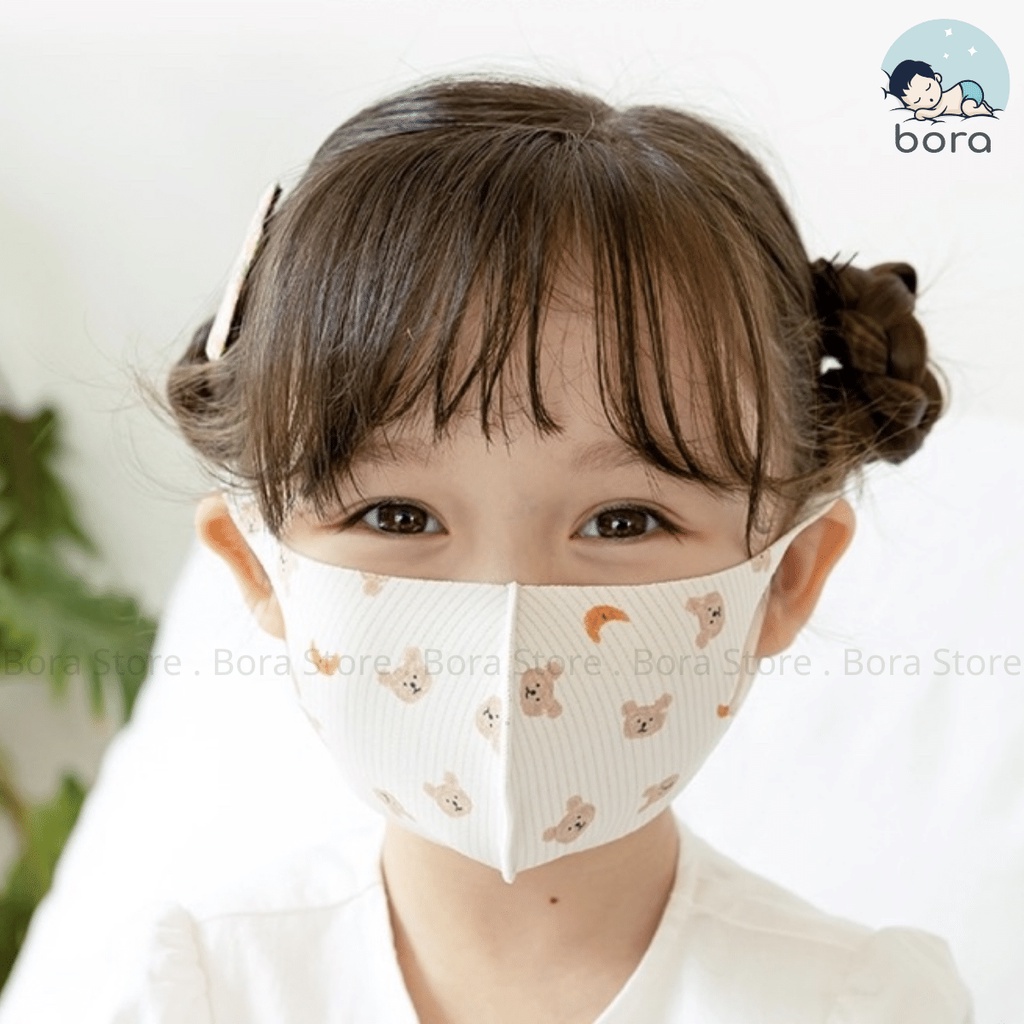 Khẩu trang vải 3D Bebenuvo chống thấm cho bé, có mắc cài ti giả