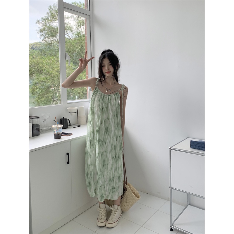 Đầm đi biển 2 dây không tay phong cách Pháp thời trang mùa hè dành cho nữ