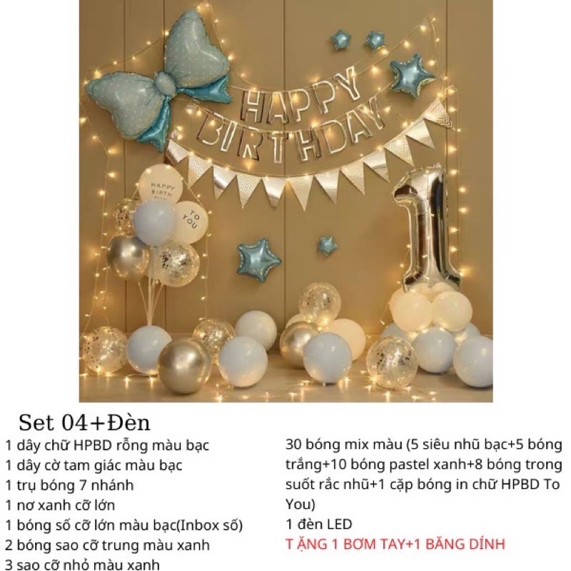 Sét bóng sinh nhật cho bé trai, sinh nhật cho bé gái Tặng kèm trụ 7 nhánh