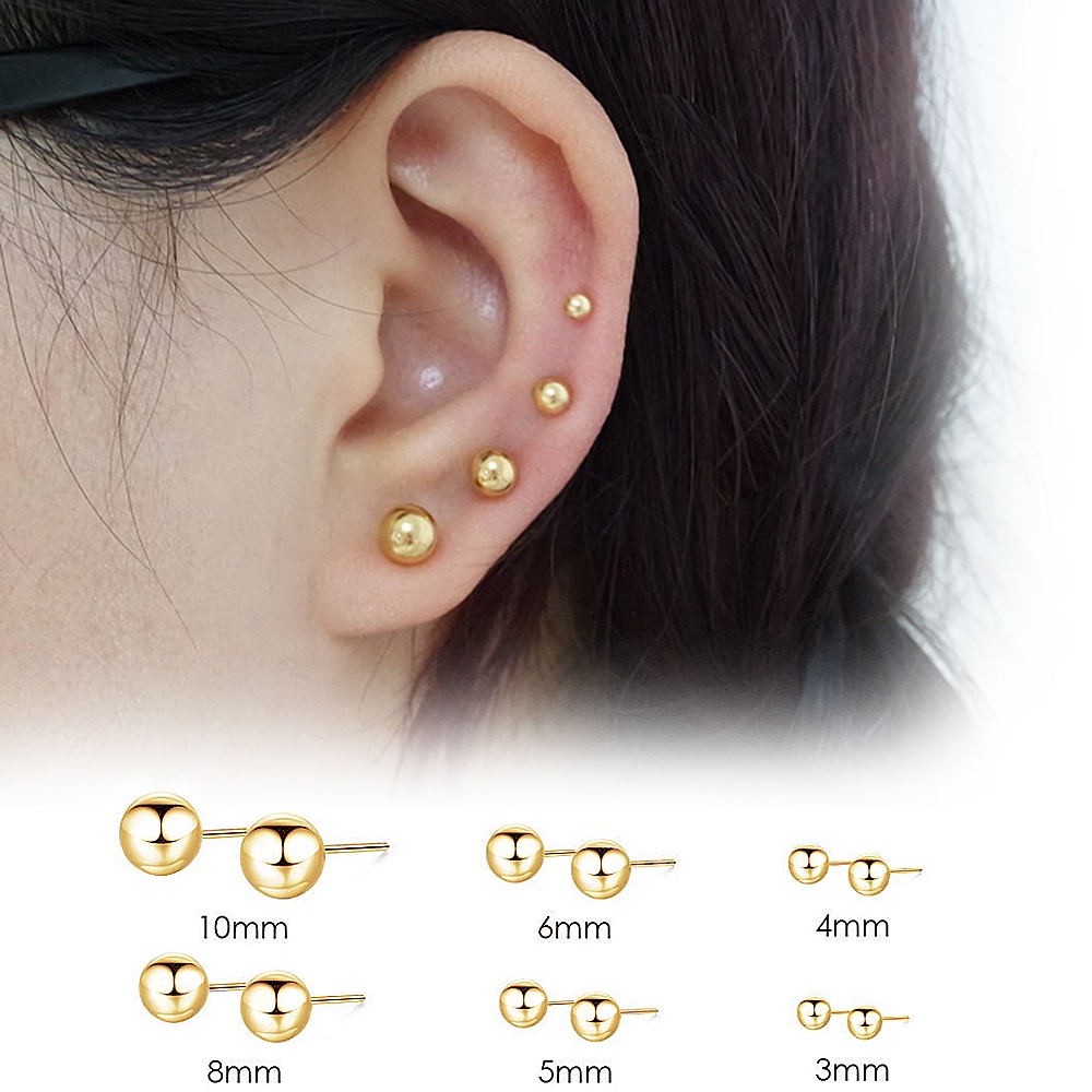 Khuyên tai bằng thép không gỉ kiểu hạt tròn nhiều màu phong cách sang trọng thời trang Hàn Quốc cho nữ