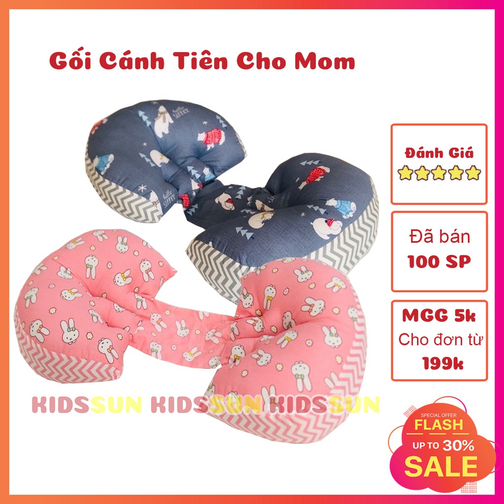 Gối bầu cánh tiên KIDSSUN cao cấp nâng chất liệu cottot và bông độ đàn hồi cao đỡ bụng giảm đau lưng cho bà bầu