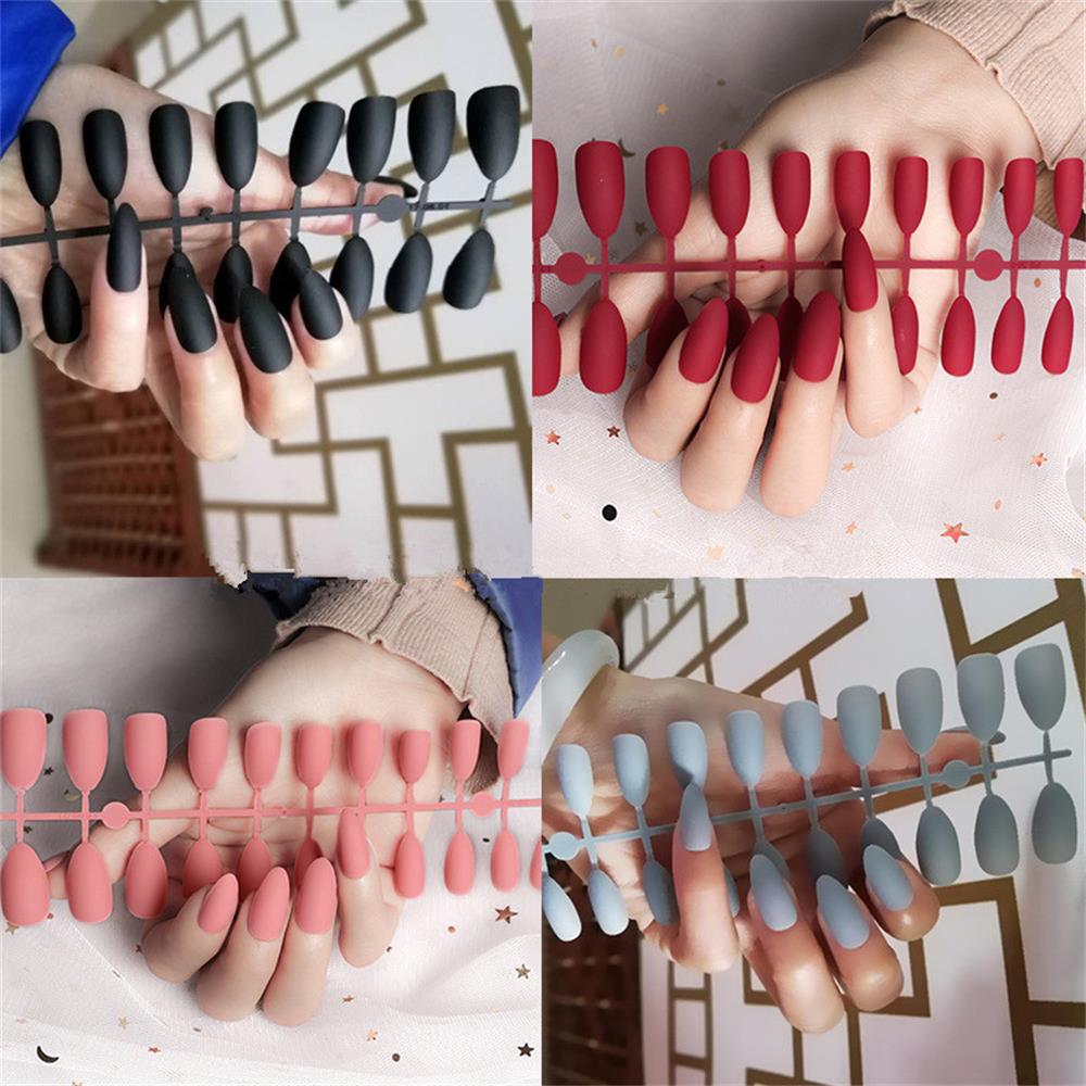 (Hàng Mới Về) Set 24 Móng Tay Giả Đầu Nhọn Màu Trơn Thời Trang