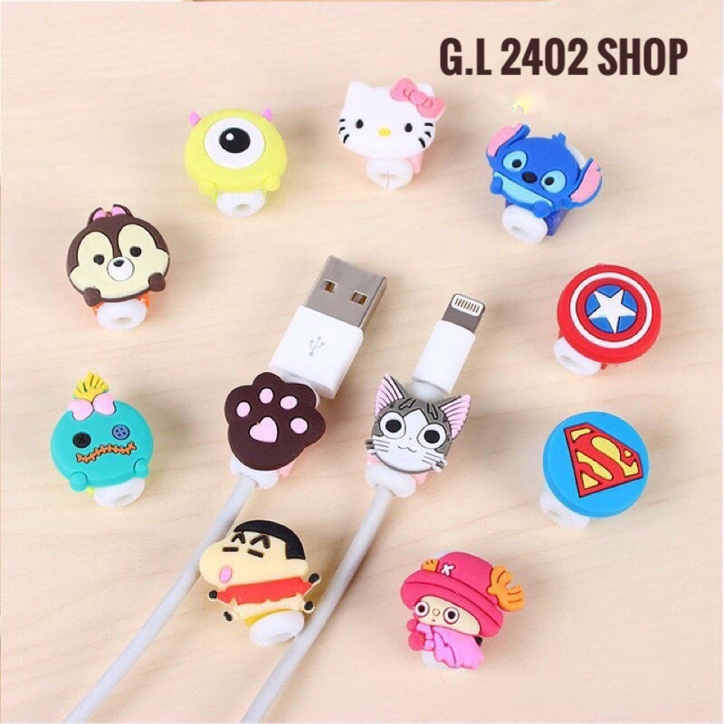 Nút gắn bảo vệ trang trí dây cáp sạc, tai nghe hoạt hình thú dễ thương