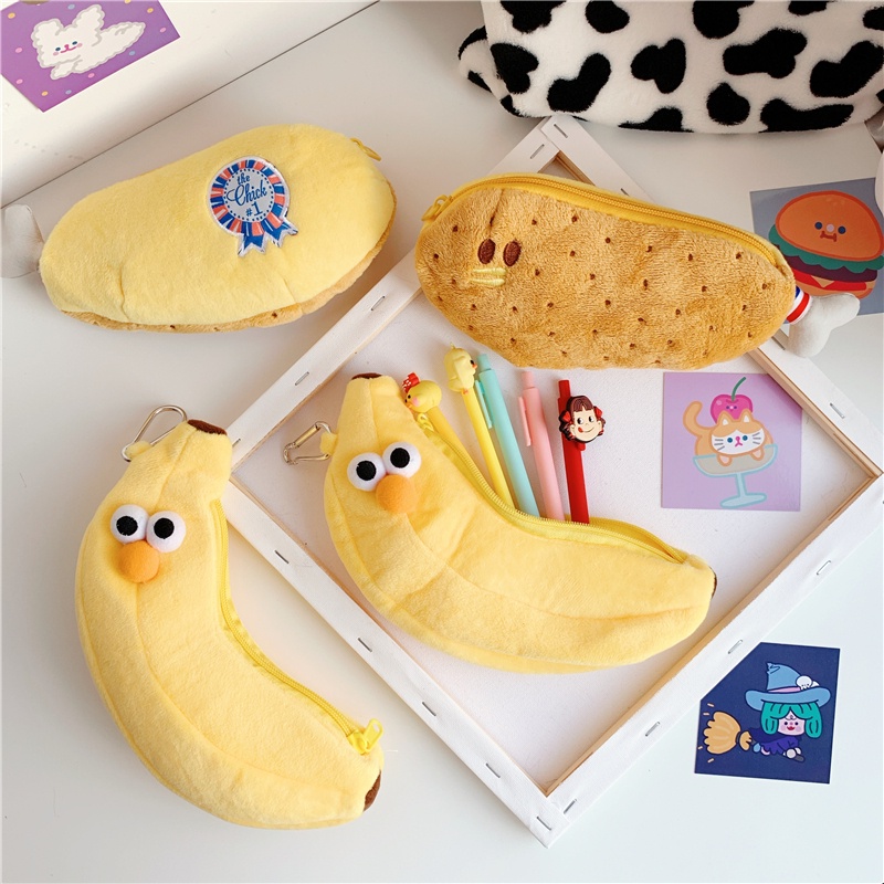 Túi đựng bút hình đùi gà hình chuối ngộ nghĩnh, Hộp đựng bút bằng vải đơn