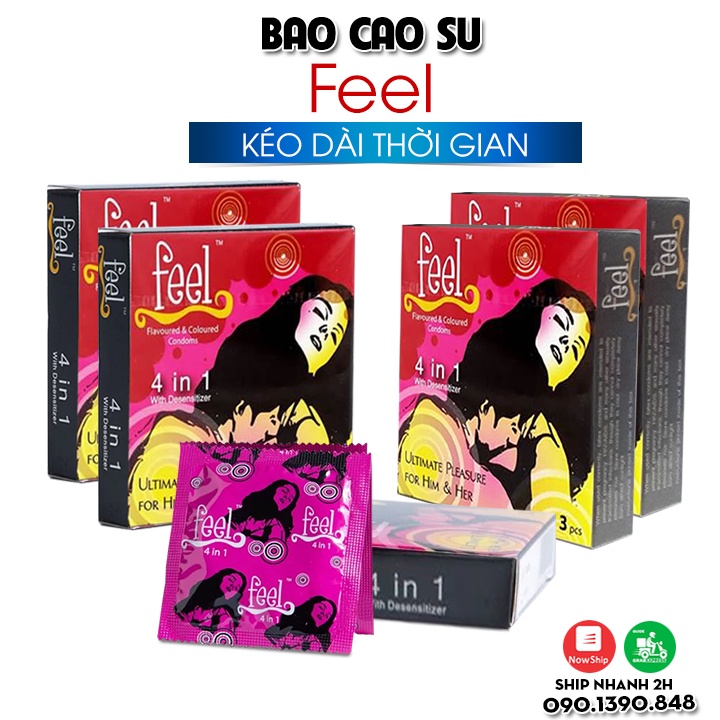 [Combo Siêu Hot] 5 Hộp Bao Cao Su Feel (Hộp 3C) – Dòng Bcs Siêu Mỏng Chứa Chất Kéo Dài Thời Gian &amp; Gân Gai Kích Thích!