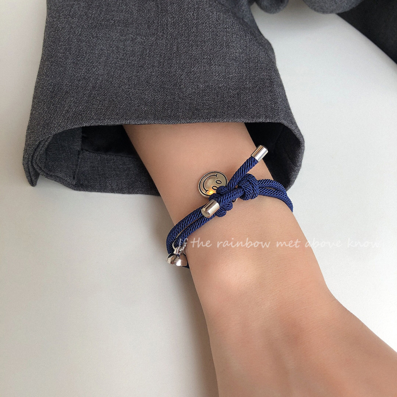 2pcs / lot New Magnetic Rope Couple Lovers Bracelet For Women Cute Simple Smile Handmade Lovers Gifts Korean Fashion Jewelry