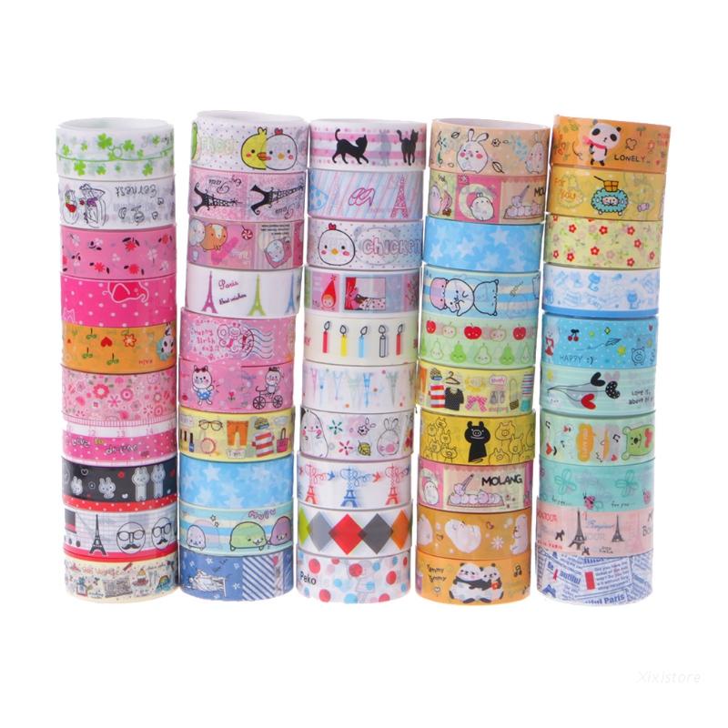 Xixi Set 10 Cuộn Băng Keo 4m Họa Tiết Hoạt Hình Kawaii Trang Trí Sổ Tay
