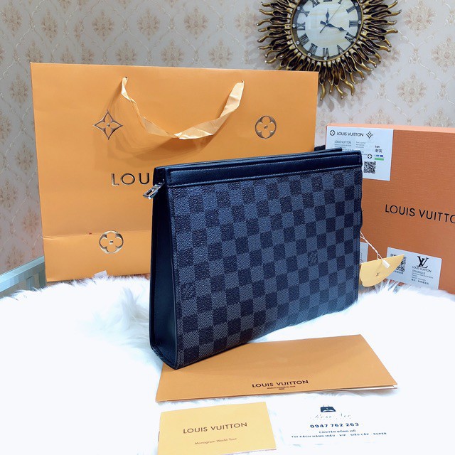 [Ảnh thật] VÍ clutch cầm tay doanh nhân LV SUPER VIP ‼️ fullbox , túi vải , card LOUIS VUITTON ô đen