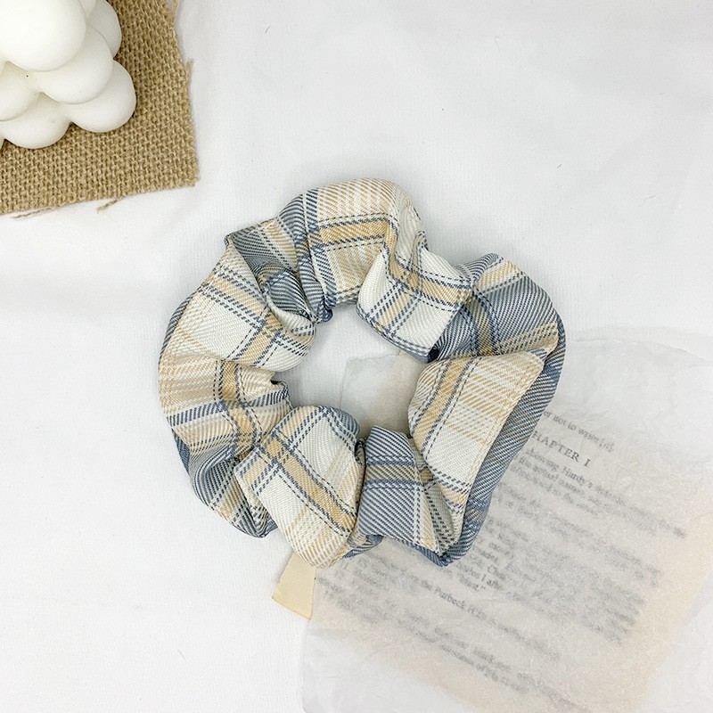 Cột tóc vải scrunchie phong cách cô gái biển xanh ngọt ngào - Dây buộc tóc họa tiết kẻ sọc caro