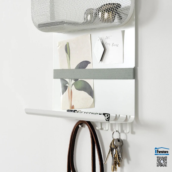 GIÁ LƯU TRỮ TREO TƯỜNG CÓ MÓC DRÖNJÖNS IKEA - TRẮNG 30x10x43 cm