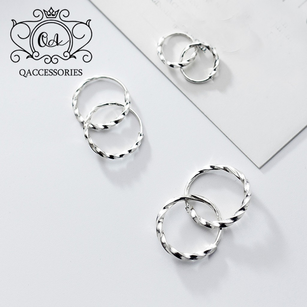 Khuyên tai bạc 925 tròn xoắn vặn bông nam nữ vòng S925 TWIST Silver Earrings QA SILVER EA210209