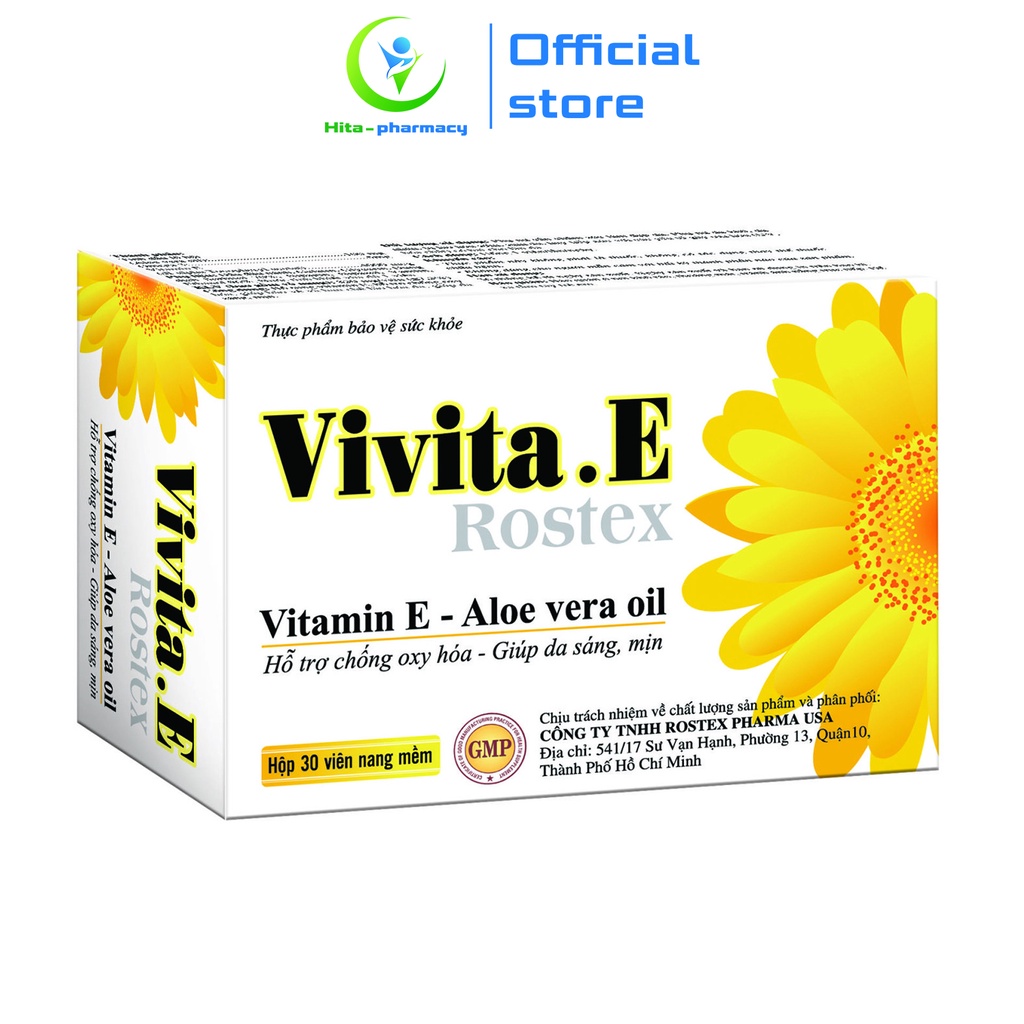 Viên Uống Đẹp Da Vitamin E, Omega 3, Tinh Dầu Nha Đam - 30 Viên [Vivita.e Rostex Trắng]