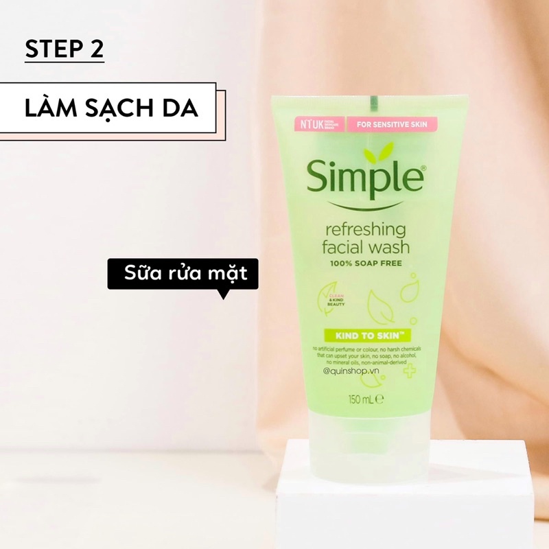 Bộ simple nước tẩy trang simple 200ml + sữa rửa mặt dành cho da nhạy cảm simple 150ml + nước hoa hồng simple 200ml