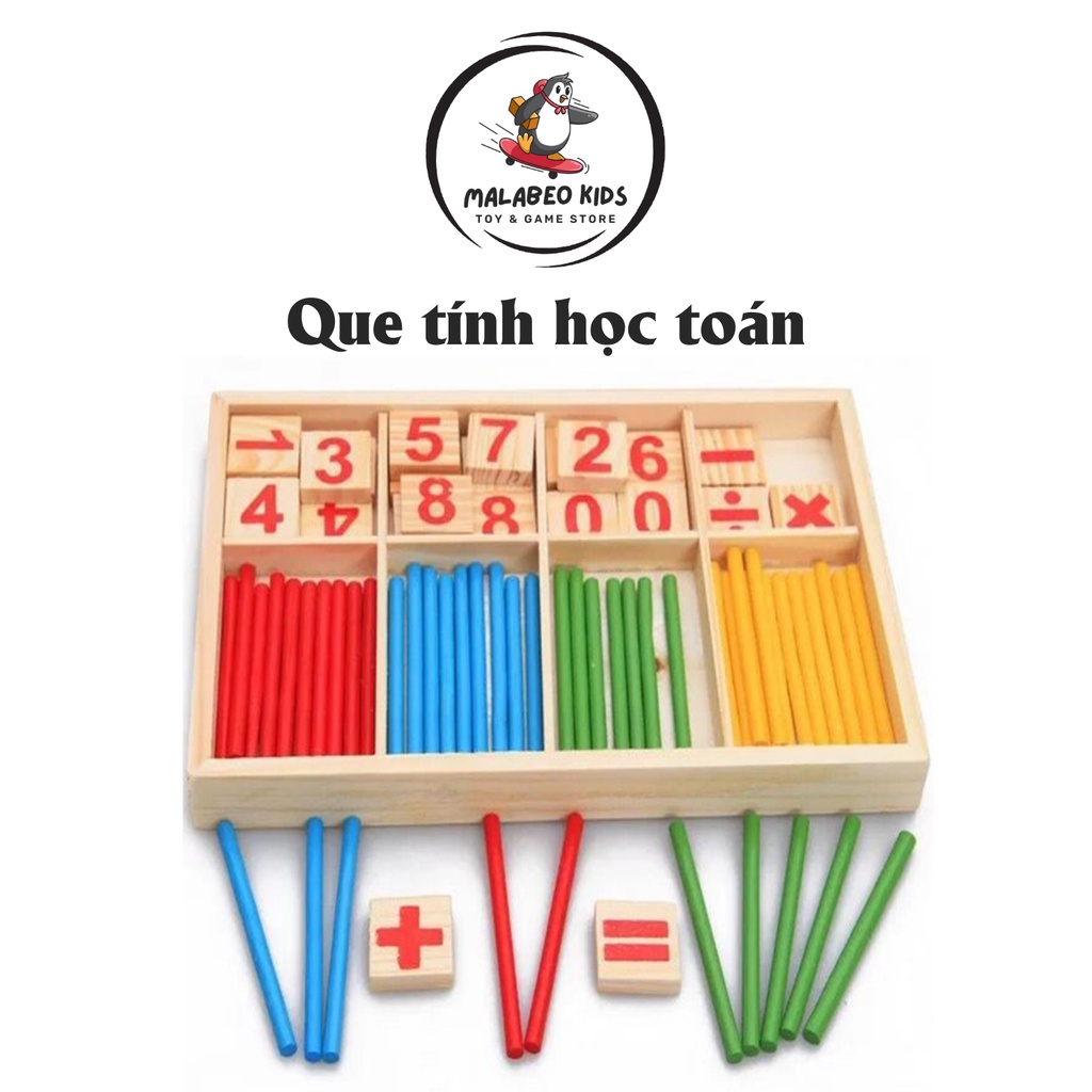 Bộ que tính bằng gỗ - Đồ chơi toán học bộ số và các phép tính bằng gỗ MALABEO KIDS giáo cụ montessori cho bé