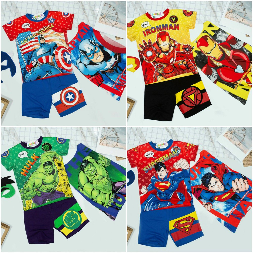 Bộ quần áo siêu anh hùng - Captain America, Spider-Man, Flash, Superman in hình 3d cho bé trai - kèm áo choàng và mặt nạ