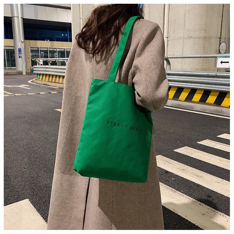 Túi Tote vải canvas Steady xanh lá túi Vải canvas Đẹp đi học có khóa miệng đi chơi phong cách Hàn Quốc