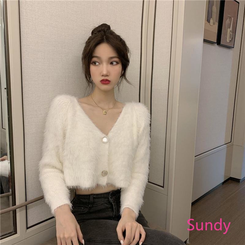 Áo Khoác Cardigan Dệt Kim Tay Dài Dáng Rộng Cổ Chữ V Thời Trang Thu Đông