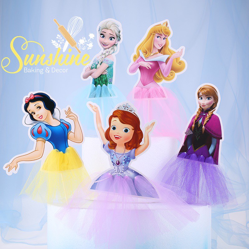 Elsa công chúa nàng tiên cá giấy váy lưới cắm bánh trang trí bánh kem sinh nhật