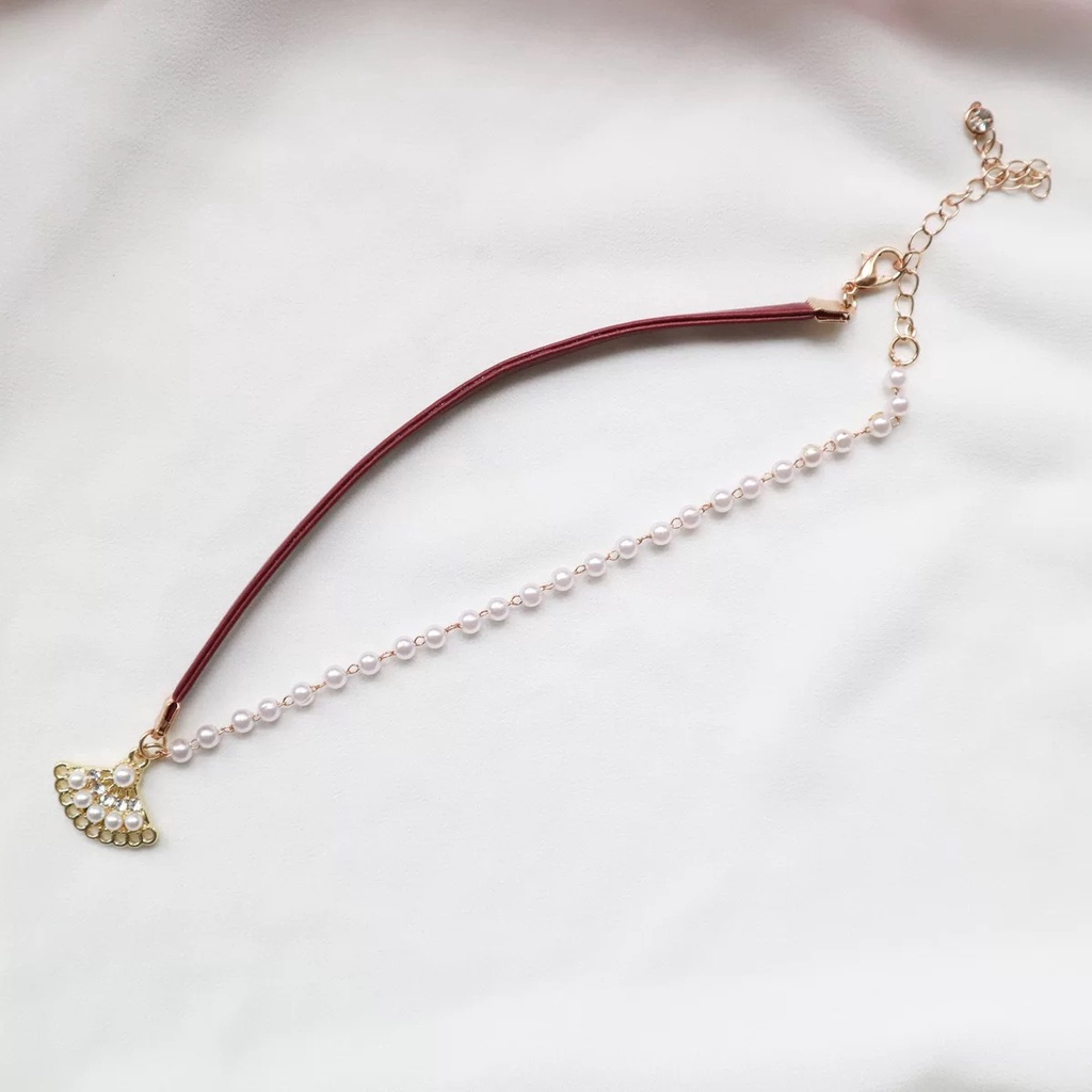 Vòng Cổ Choker Da Đính Ngọc Trai Thời Trang Cá Tính Dành Cho Nữ