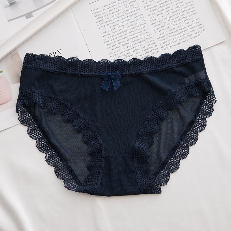 Quần Lót Ren Nữ Đính Nơ Nhỏ Màu Trơn Co Dãn Mềm Mịn MS.T8