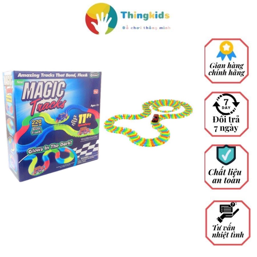 Bộ lắp ráp đường đua phát sáng dạ quang ô tô Magic Tracks 165pcs - Thingkids