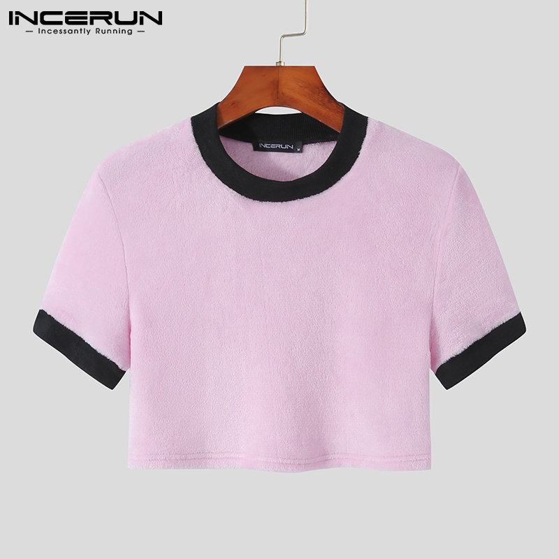 Áo thun lửng INCERUN tay ngắn in màu phong cách mùa hè cho nam