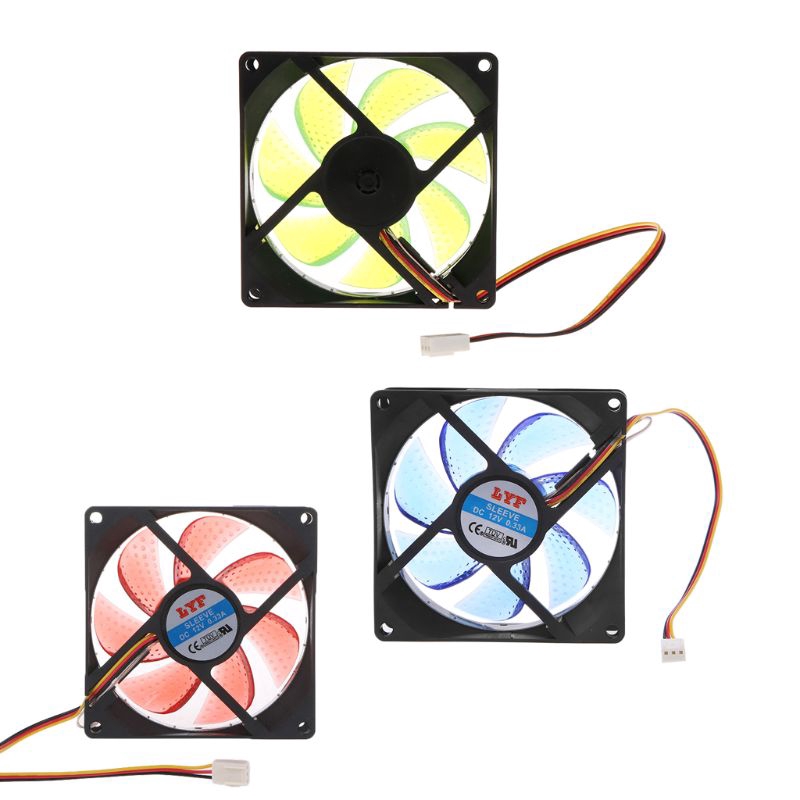 LED Light 3 pin 90mm PC Desktop Computer Case Cooling Cooler Fan Low Noise 9025