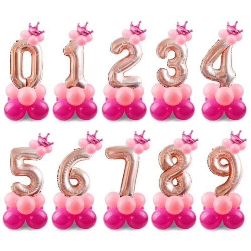 Bong bóng số 0-9 màu vàng hồng trang trí tiệc sinh nhật 18th
