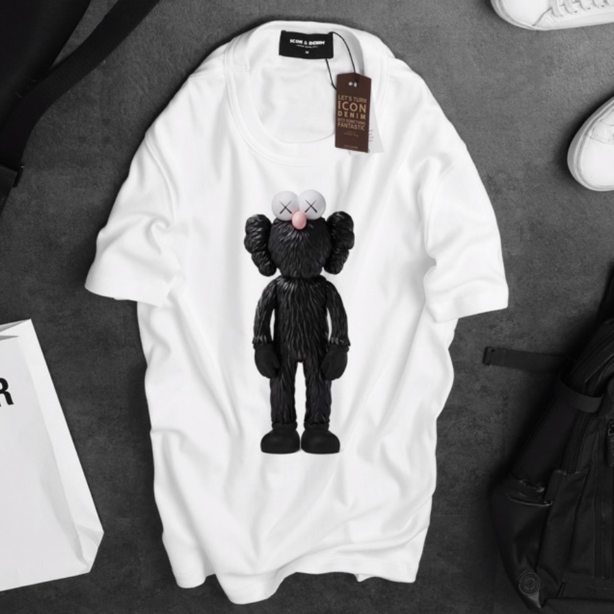 ÁO THUN UNISEX IN HÌNH HOẠT HÌNH KAW MÀU ĐEN SIÊU CHẤT