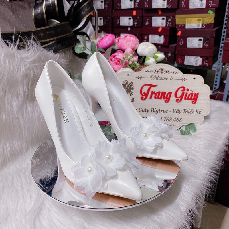 GIÀY CƯỚI, GIÀY CAO GÓT BÍT MŨI THIẾT KẾ ĐÍNH HOA NGỌC CAO CẤP(là mẫu tkế thủ công vui lòng chắc chắn trước khi đặt hàng
