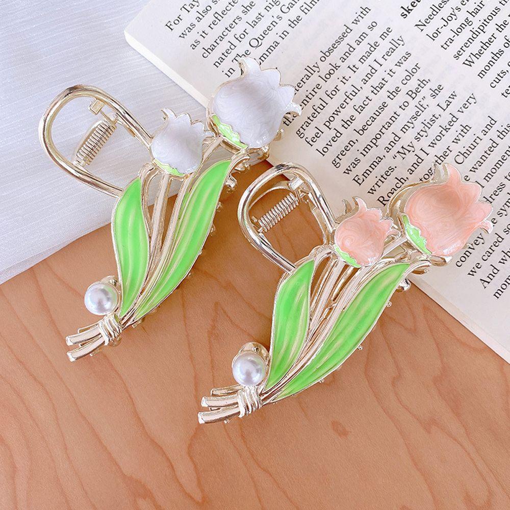 Kẹp Tóc Trang Trí Hình Cá Mập / Hoa Tulip Bằng Hợp Kim Màu Ngà Cho Nữ