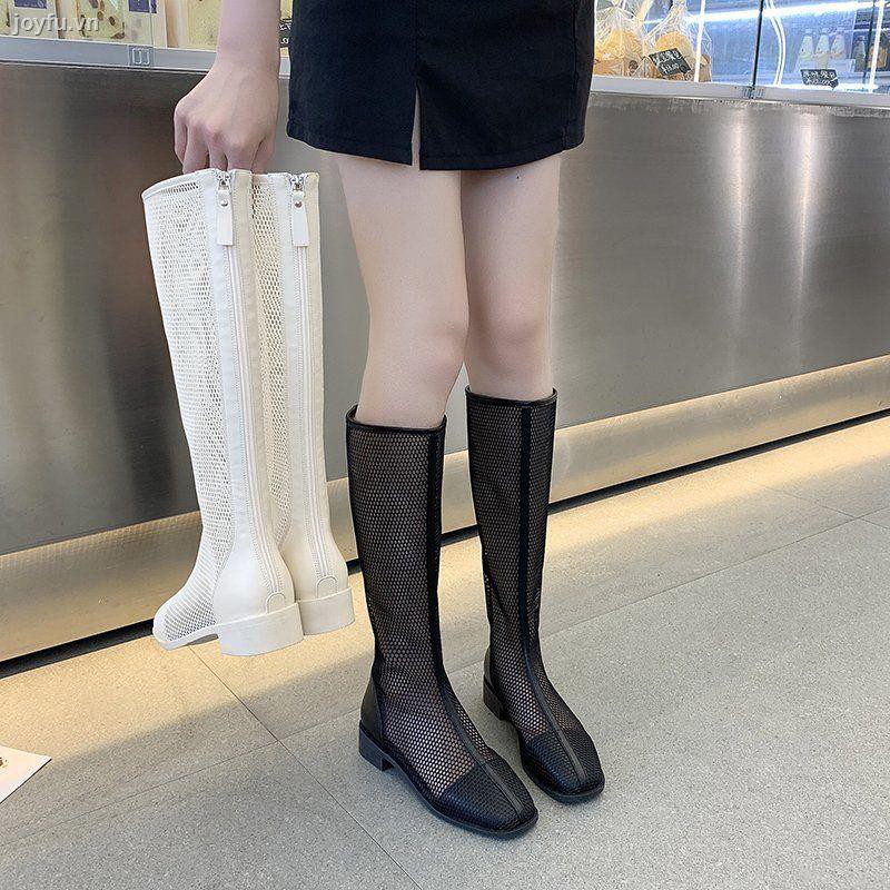 Women s 2021 Summer New Boots Thin Style Spring and Autumn High-Tube Martin Hollow Mesh Net Ankle